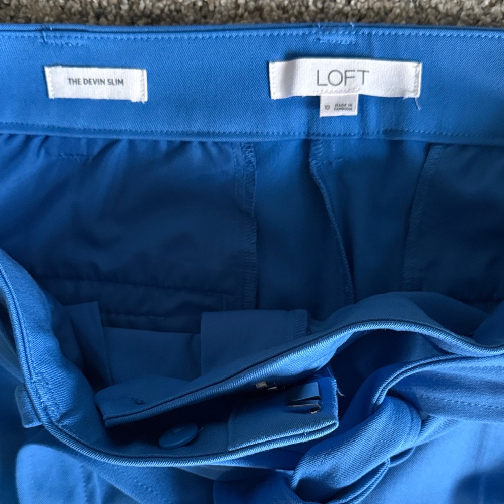 LOFT Bright Blue Cropped Tie-Waist Devin Slim Ankle Pants - Picture 3 of 4